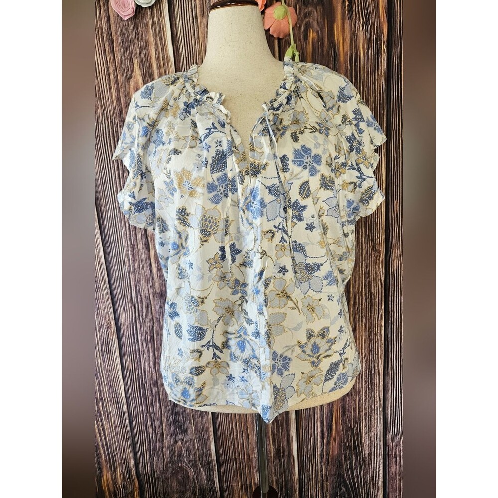 Gap Cotton Poplin Flutter Sleeve Floral Top Size XXL